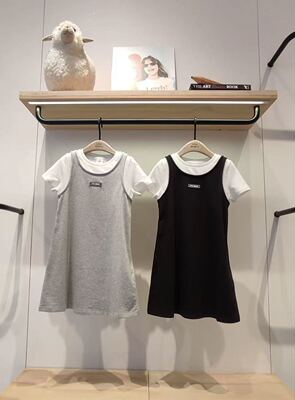 little moco专柜正品夏女童假两件叠穿背心连衣裙短袖连衣裙