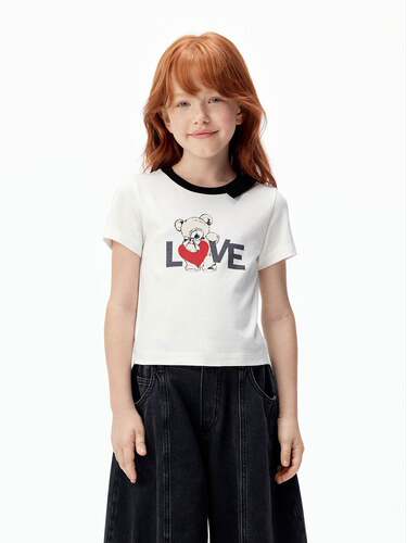 little moco童装26秋新款女童短款修身T恤衫短袖上衣KBF3TEE003