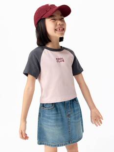 little moco童装春装女童亲子装修身短袖短款T恤KBE3TEE007
