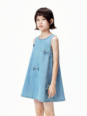 little moco童装26年夏女童蝴蝶结牛仔无袖背心连衣裙 KBF2DRST10