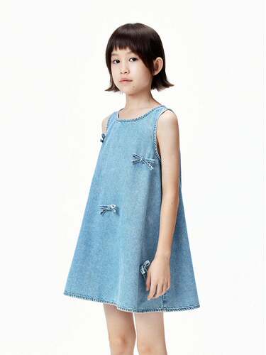 little moco童装26年夏女童蝴蝶结牛仔无袖背心连衣裙 KBF2DRST10