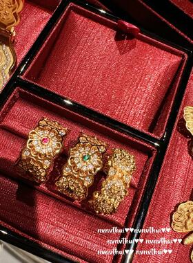 古法金色掐丝錾雕花朵戒指