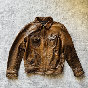 定制门多萨皮衣 偏黄底色 脱色落旧柔软牛皮夹克 版型教调