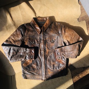 mendoza门多萨皮衣棕红定制牛皮柔软擦色自然肘部立体褶皱