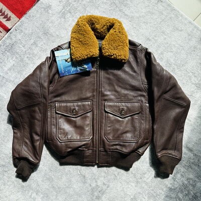 皮棉G1皮衣 纯色飞行员皮夹克 可拆卸羊毛领军事风外套进口山羊皮