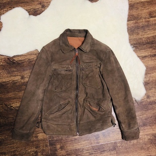 翻毛皮农场主工装皮夹克 软化重水洗复古皮衣 定制反绒春秋款