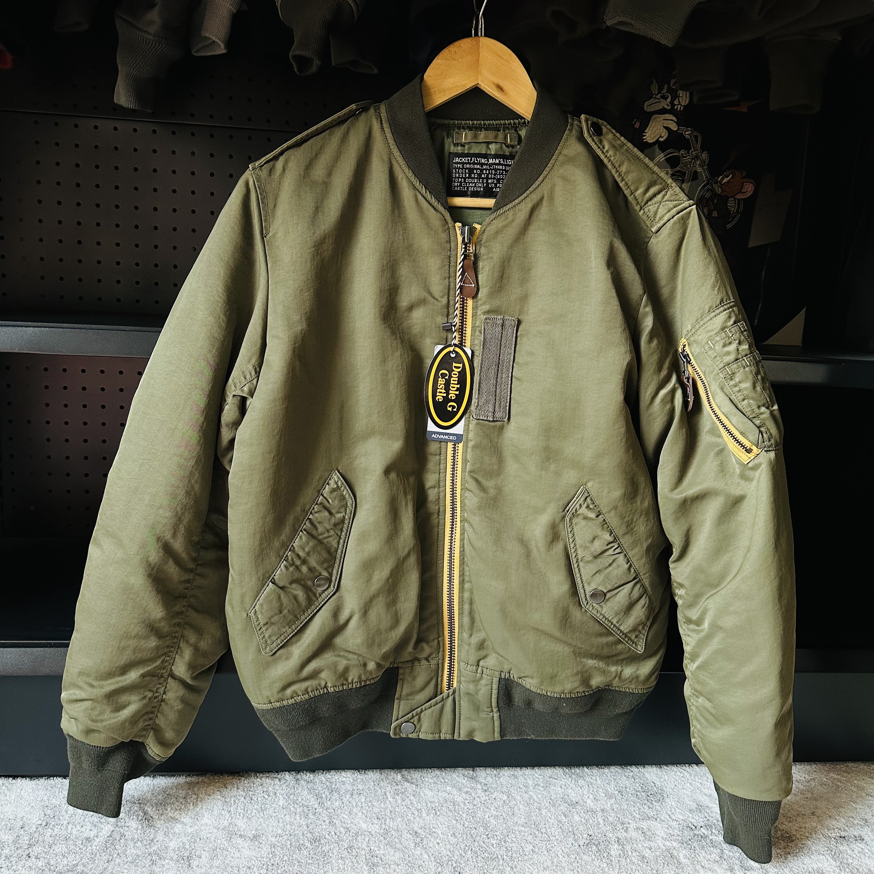 L2撞色复古宽松飞行服夹克棉服落色做旧os大码宽松外套军事风棉衣