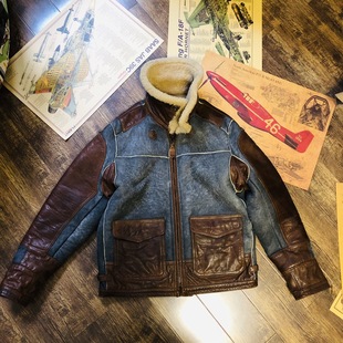 RL风皮毛一体投弹手羊皮夹克定制飞行服男女皮衣马皮拼接保暖外套