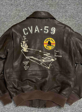 G1皮衣 纪念CVA-59首舰 巴基斯坦山羊皮复古男女军事风皮夹克