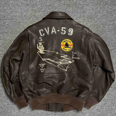G1皮衣 纪念CVA-59首舰 巴基斯坦山羊皮复古男女军事风皮夹克