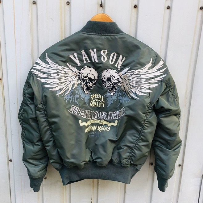 骷髅翅膀摩托夹克 ma1飞行服秋冬棉服棒球领外套刺绣日产防风3M
