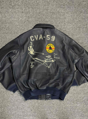 G1皮衣经典飞行员夹克巴基斯坦山羊皮复古男女军事风宽松版皮夹克