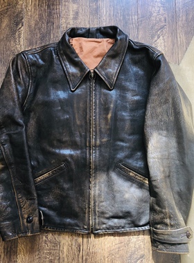 lvc定制 007款美式复古皮衣 黄底擦黑色牛皮皮夹克 可修改领型