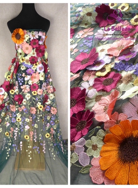 3D立体花蕾丝布面料婚纱礼服