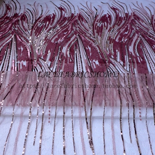 网纱立体绣花亮片管珠线刺绣蕾丝面料 婚纱礼服布料