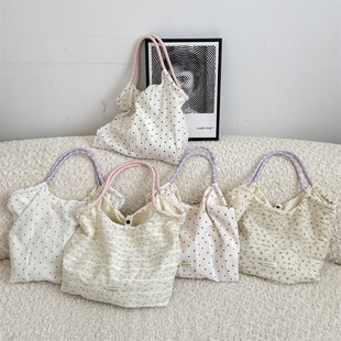 2026新款雪纺樱桃小花大容量单肩帆布包日常通勤腋下单肩托特包