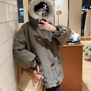 90%白鸭绒 羽绒服 加厚羊羔毛领重工酵洗超轻超超暖派克服中长款