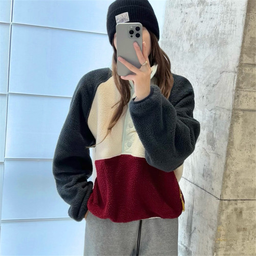 拼接摇粒绒卫衣秋冬保暖