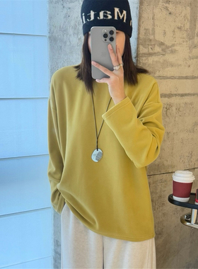 【锁温】加厚保暖330克暖姜绒圆领宽松打底衫简约款慵懒风上衣