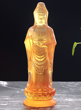 财神老舅古法琉璃普陀观音佛像立莲花南海观世音菩萨居家玄关摆件
