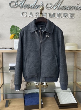 聚鹏名品Andre Maurice 深灰色羽绒夹克意大利老钱风羊毛羊绒保暖