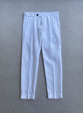 聚鹏名品男士RPL白色亚麻休闲裤超薄百搭舒适修身透气柔软