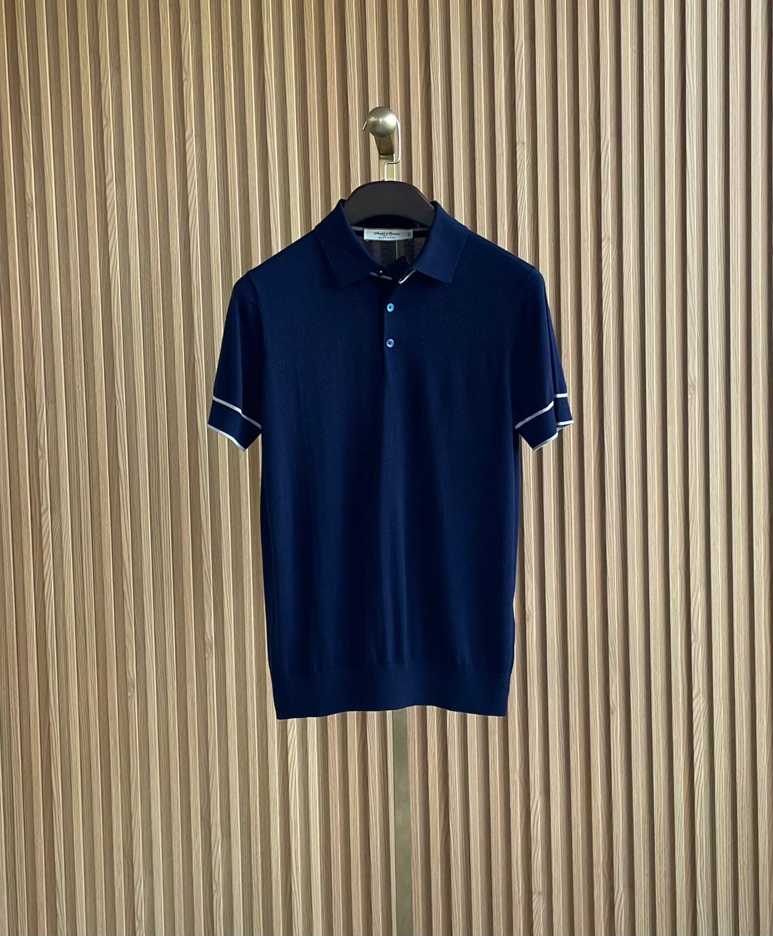 聚鹏名品andre maurice男士深蓝色羊毛真丝polo衫针织短袖透气