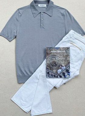 聚鹏名品Andre Maurice 蓝灰短袖polo男士夏季老钱风百搭亲肤针织