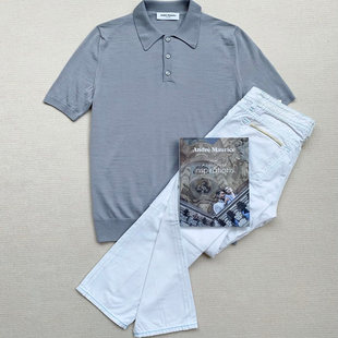 聚鹏名品Andre Maurice 蓝灰短袖polo男士夏季老钱风百搭亲肤针织
