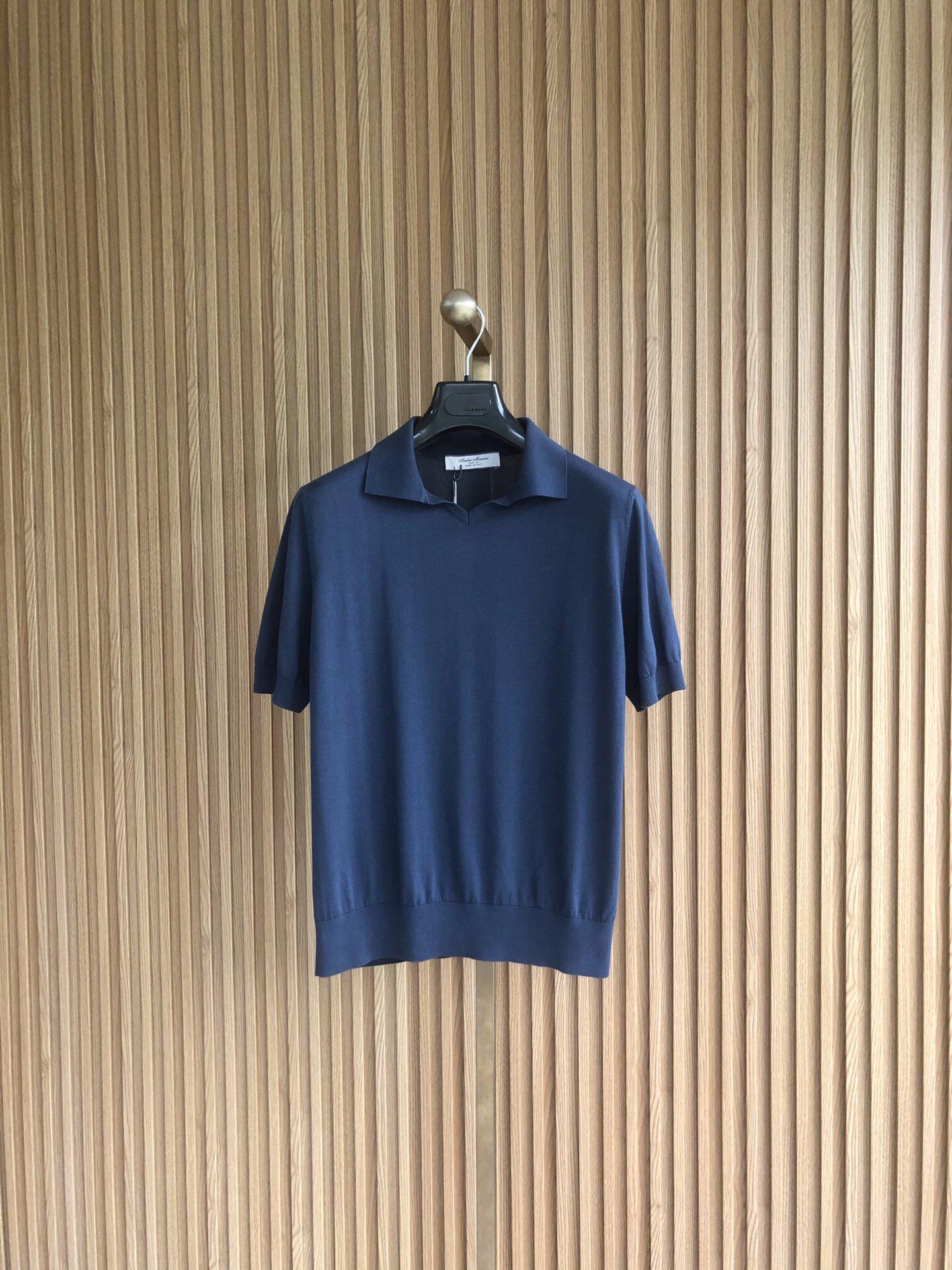 聚鹏名品andre maurice男士藏青色海鸥领短袖polo海岛棉针织衫