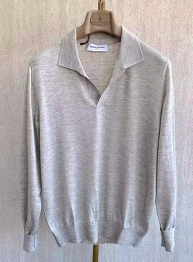 聚鹏名品Andre Maurice 浅灰色海鸥领羊绒衫男士100%羊绒轻盈百搭