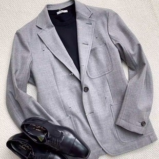 聚鹏名品Belvest 100%羊毛绅士百搭商务 灰色羊毛单西意大利男士