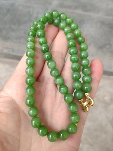 碧玉阳绿猫眼项链阳绿色碧玉项链8毫米圆珠珠子干净无黑点无裂