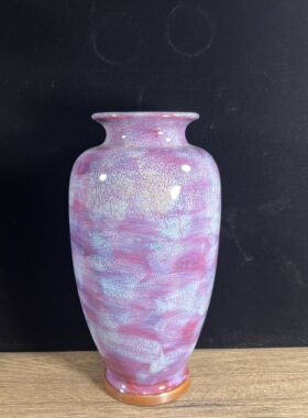 钧瓷花瓶摆件客厅插花装饰品孔家钧窑紫藤春花釉富贵瓶蚯蚓走泥纹