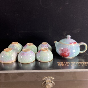 孔家钧窑孔相卿松石绿高温窑变功夫泡茶西施壶一壶六杯茶具套装