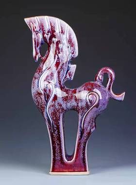 神后钧瓷窑变手工摆件送礼收藏桌面博古架开片吉祥招财韩美林马