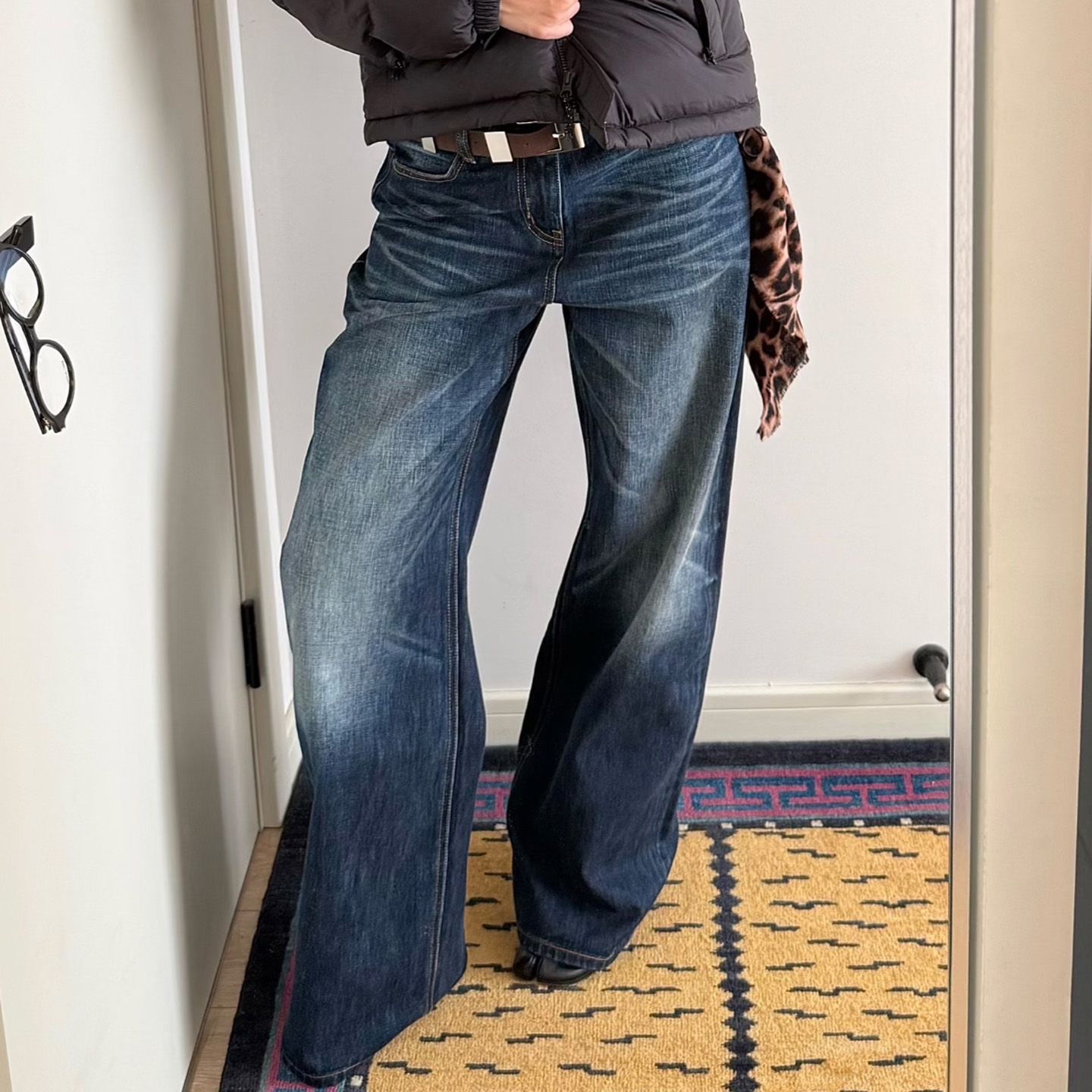 alright080H高腰复古阔腿牛仔裤