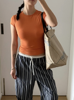 RARELY 新款“沙漏”基础小圆领短袖正肩T恤夏装百搭打底衫