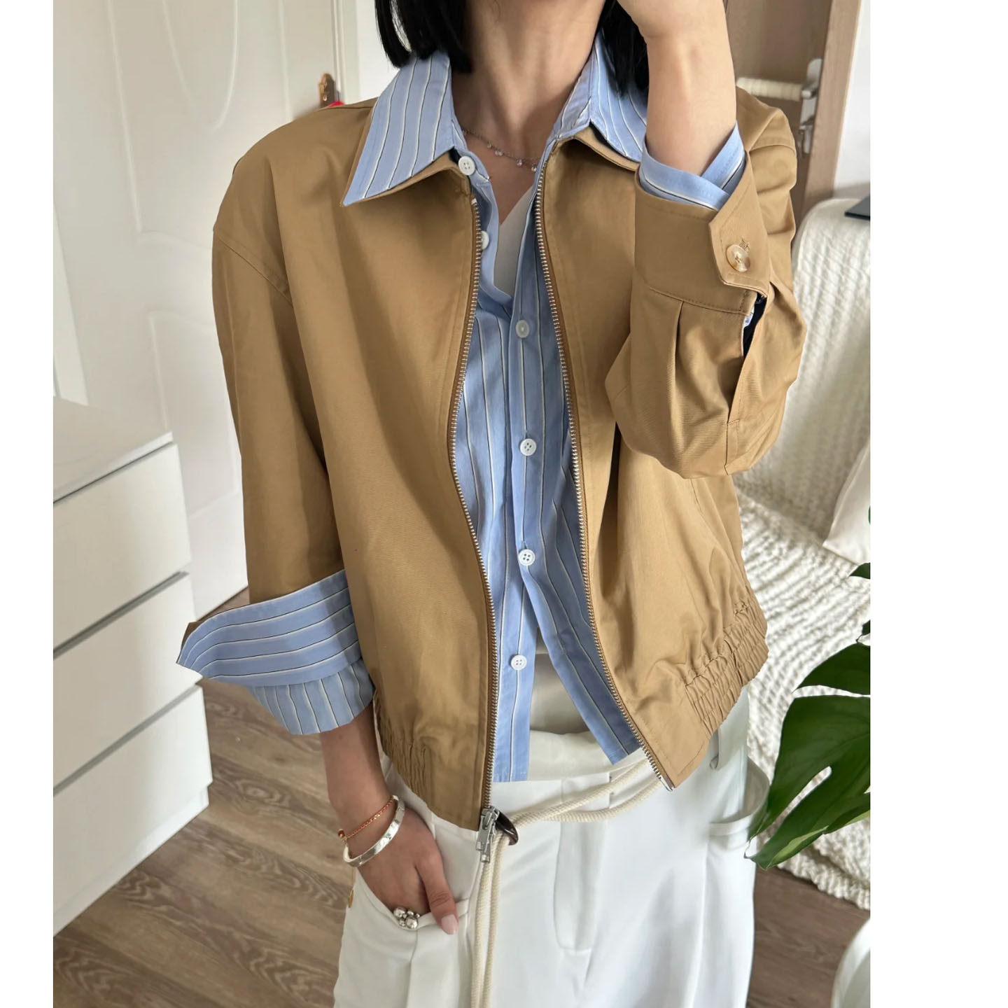 RARELY同款假两件撞色条纹短夹克女款翻领外套,女装/女士精品,短外套,淘宝优惠券,粉丝福利购,淘宝优惠卷