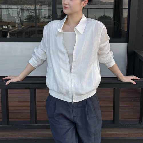 at100%亚麻宽松H型翻领休闲外套