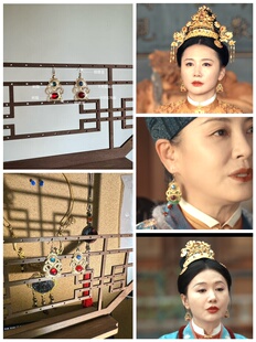 家业寿旸公主王婉娟同款红蓝花蝶天然蓝晶石红玛瑙明代耳饰手工