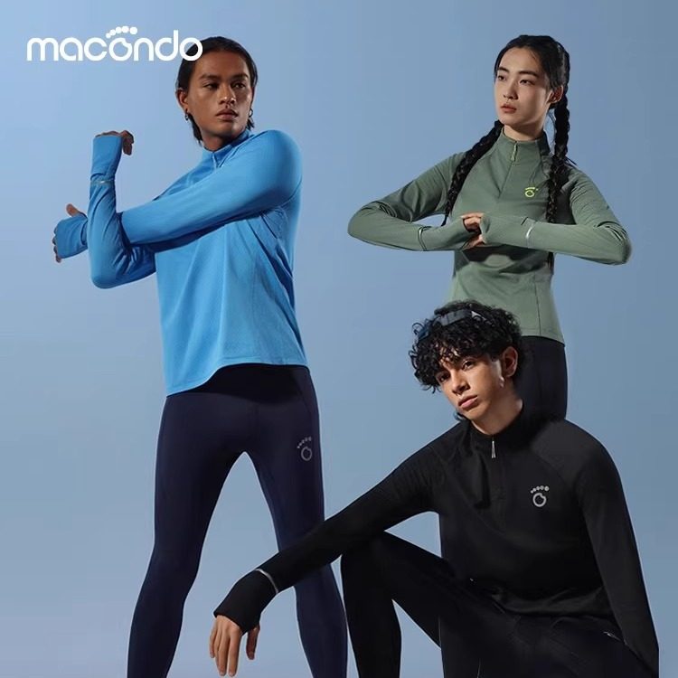 马孔多秋冬男女士跑步加绒吸湿排汗保暖套头衫运动半开拉链速干衣