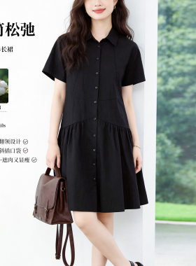 纯棉衬衫连衣裙女2026夏季通勤气质中长款裙子遮肚显瘦通勤长裙