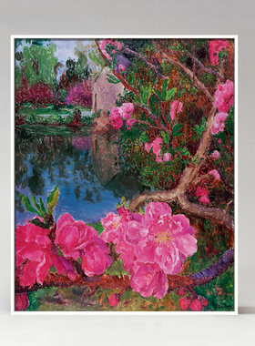 AOCA 周春芽桃花油画版画当代艺术家画 现代风景装饰画玄关挂画