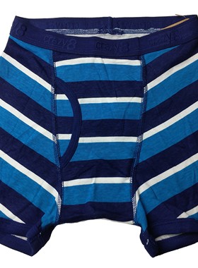 哟呼！crazy8 7-8岁男童瘦款蓝色宽条全棉平脚内裤平角短裤