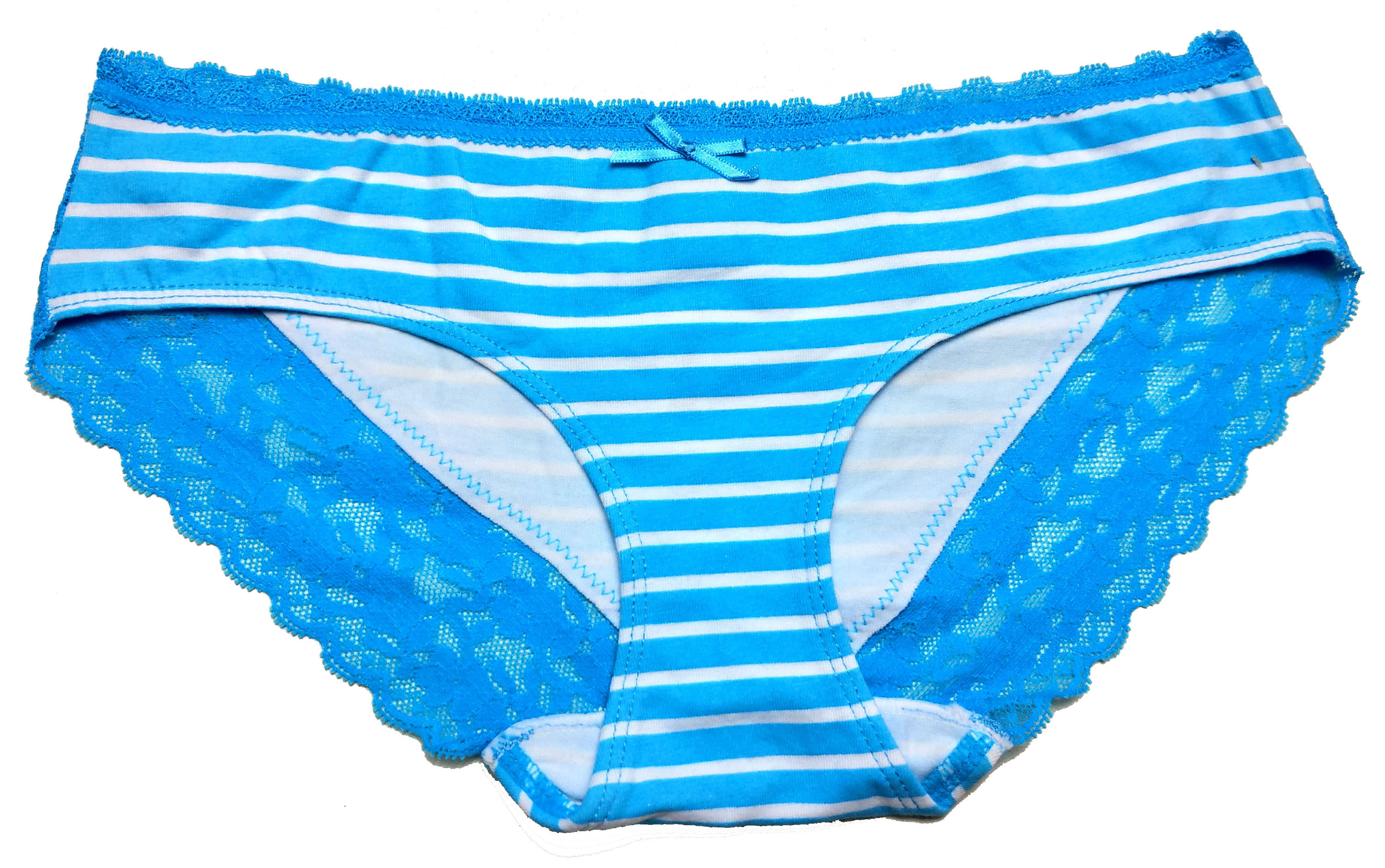 s码女大童女士蓝白条纹蕾丝全棉低腰三角内裤短裤