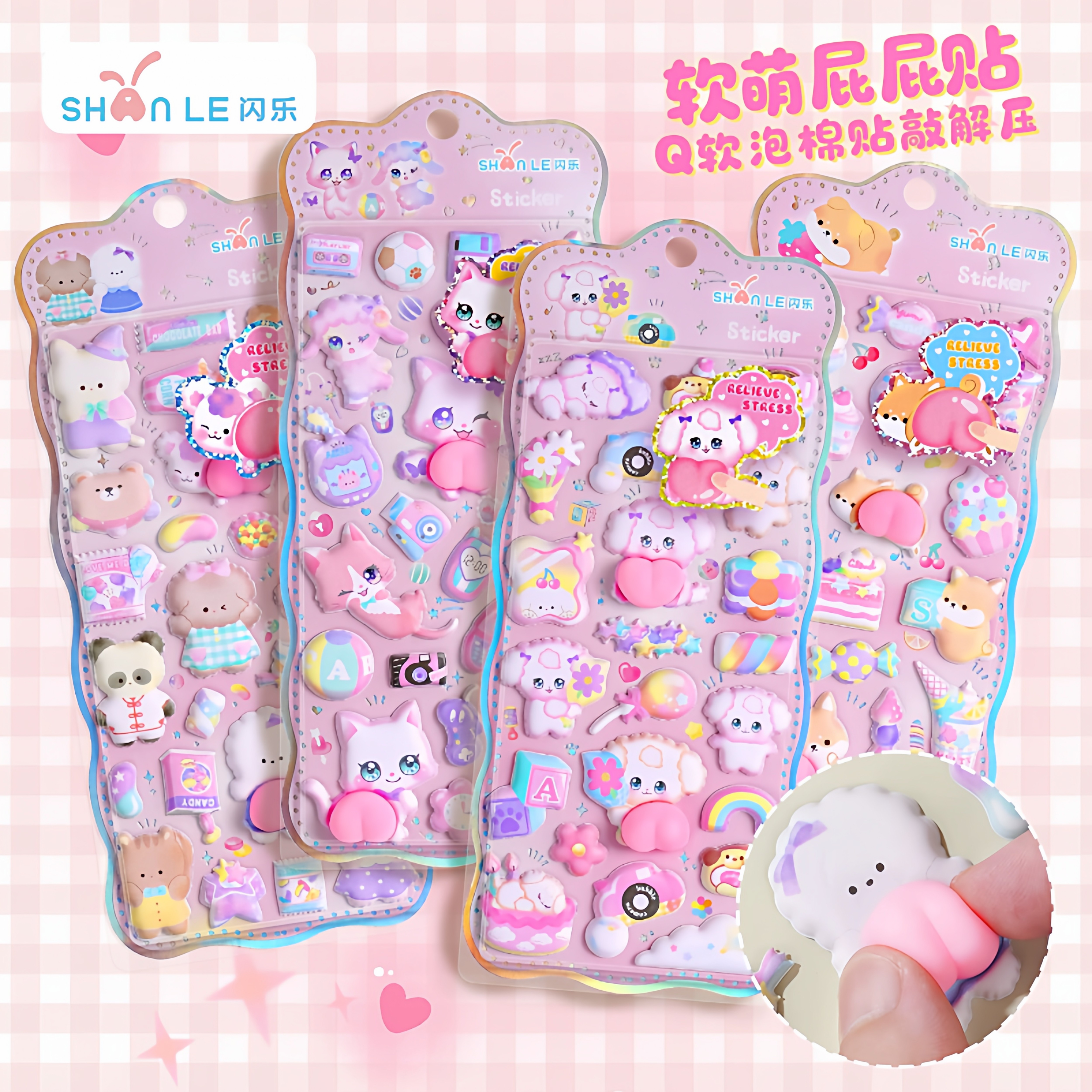 日系卡通3D立体兔子熊猫柴犬软萌屁屁贴纸泡棉可爱Q弹装饰贴画纸