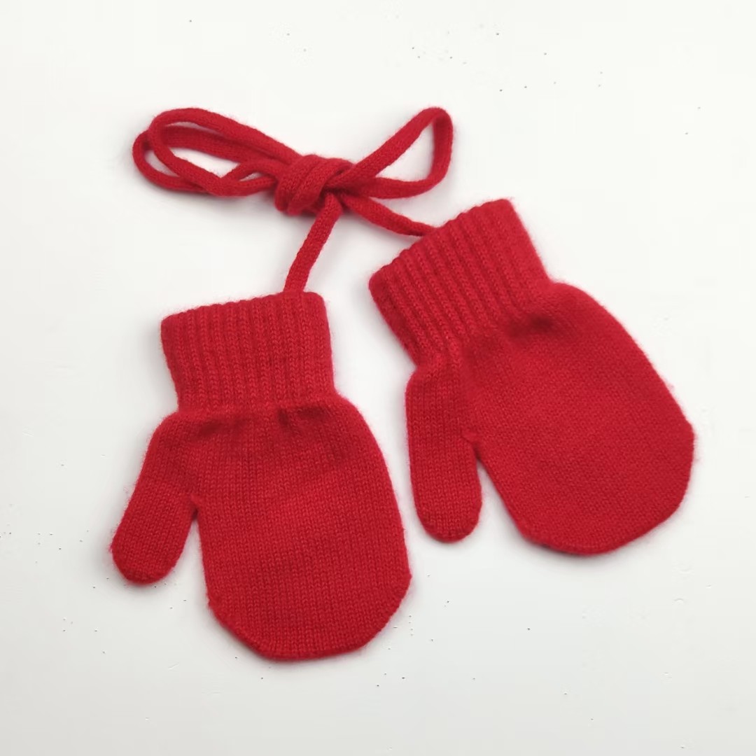 内蒙古婴幼儿男女儿童纯羊绒糖果色宝宝包指挂脖连指保暖方便手套