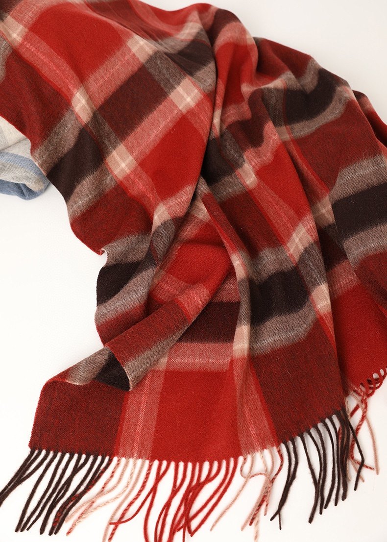 内蒙古大厂男女休闲纯羊毛温暖配色中厚款经典格子围巾大披肩披毯