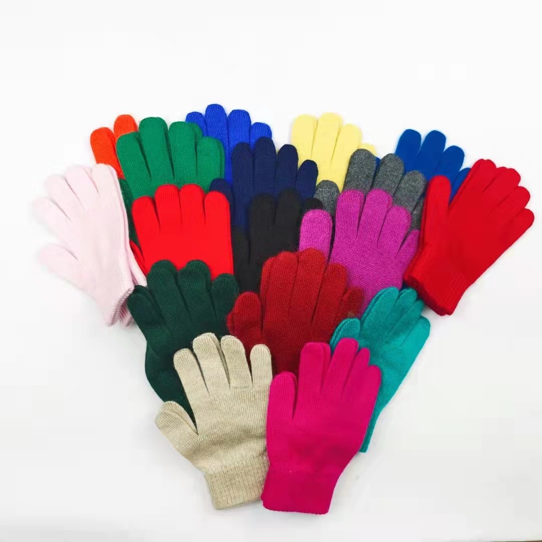 GLOVES AUTUMN AND WINTER CASHMERE KNITTED CABLE WARM COMFORTABLE BOYS GIRLS CHILDREN STUDENTS FIVE-FINGER GLOVES CANDY COLOR